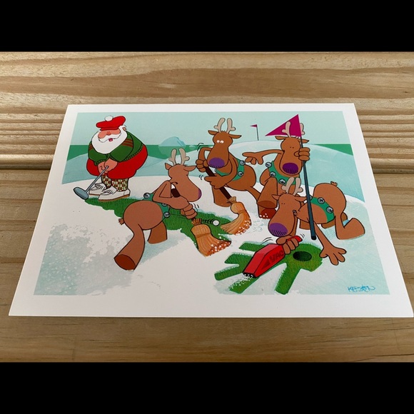 Kersten Brothers Holiday Santa Claus And Reindeer Playing Golf Kersten Brothers Vintage